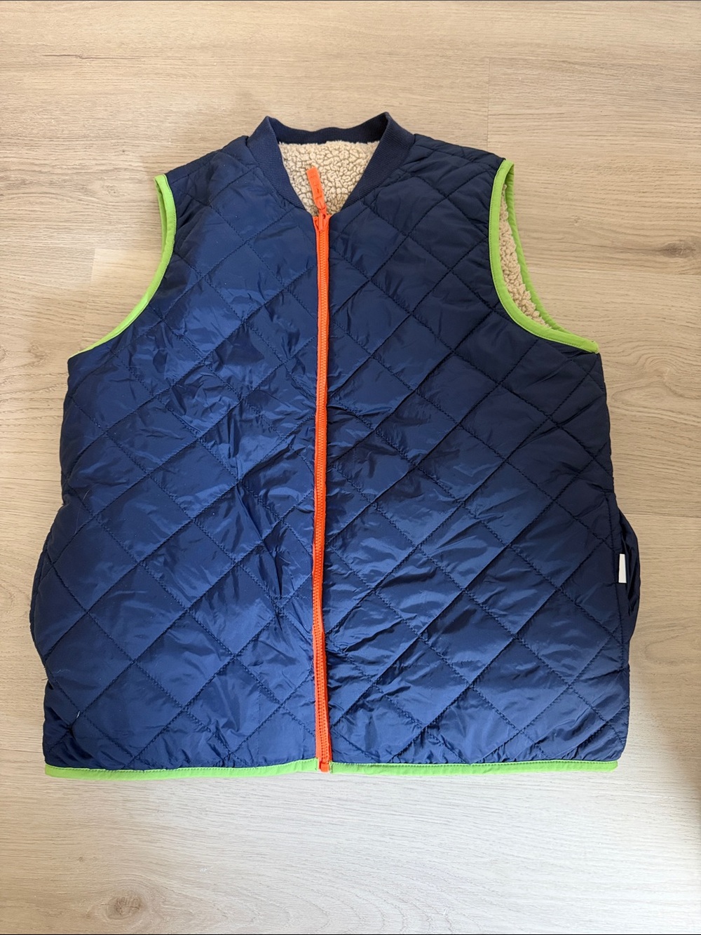 Cat & Jack Navy Quilted Vest with Orange Zipper and Lime Trim